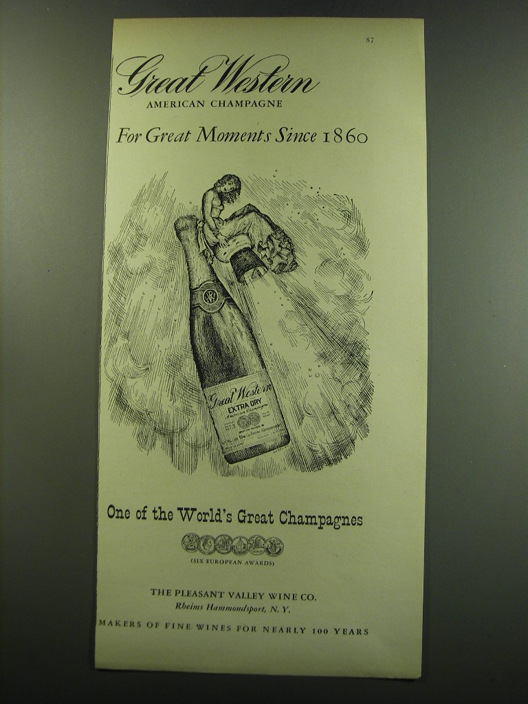 1949 Great Western Extra Dry Champagne Ad For Great Moments Since