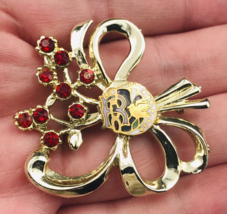 Vintage Rebekahs - Independent Order of Odd Fellows Brooch Pin w/ Red Rh... - $23.21