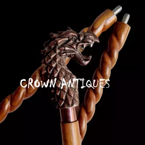 Victorian Walking Cane Brass Embossed Lion Head Handle Wooden Walking St... - $36.99