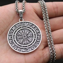 Silver Norse Viking Rune Vegvisir Compass Pendant Protection Necklace Chain Gift - £10.24 GBP