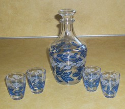 Vtg French Wine Liquor Juice Caraf Decanter Bottle Shot Glasses Glass Jigger Set - £36.27 GBP