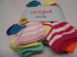 NEW girls Cat &amp; Jack 10 pair pack of lightweight ankle socks Sz S  stocking  - £5.05 GBP