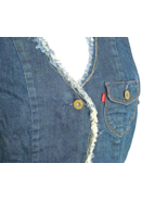 Womens Levi&#39;s Brand Distressed Blue Denim Vest One Button Tie Back Dark ... - £30.69 GBP