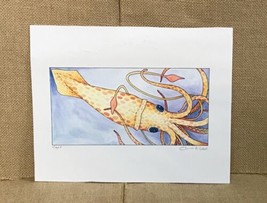 Watercolor Squid Art Print Signed Christi A Sobel Whimsical Coastal Aquatic Fun - £11.97 GBP