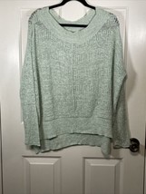 Free People Open Knit Lightweight Oversized Linen Blend Sweater Green Si... - $23.38