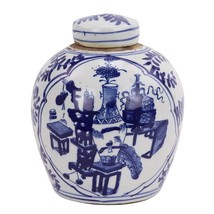 Blue and White Floral Medallion Porcelain Ginger Jar 6&quot; - £50.83 GBP