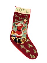 Vintage Christmas Stocking Noel with Santa Needlepoint 1990s - £24.84 GBP