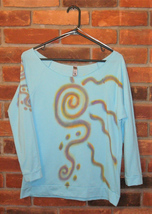 Hand Painted Abstract Art Raw Edge Off the Shoulder French Terry Top Size M - $29.75