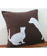 Cat Vs Dog Dark Brown and White Pillow Cover. Pets Lovers - £21.97 GBP