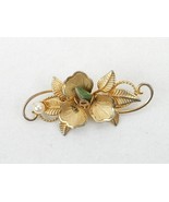 Vintage Costume Jewelry, Gold Tone, Flower Brooch, Pearl and Stone PIN-04 - £6.87 GBP