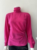 Vintage Emanuel Ungaro Silk Blouse Top Side Gather High Neck Fuschia Pin... - £76.26 GBP