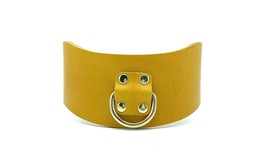 BDSM 2.5&quot; Curved Posture Yellow Leather Mona Collar with Gold Hardware, ... - £70.79 GBP