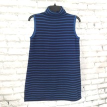 Chicos Zenergy Top Womens 0 Small Blue Striped Sleeveless Mock Neck Sweater - £17.22 GBP
