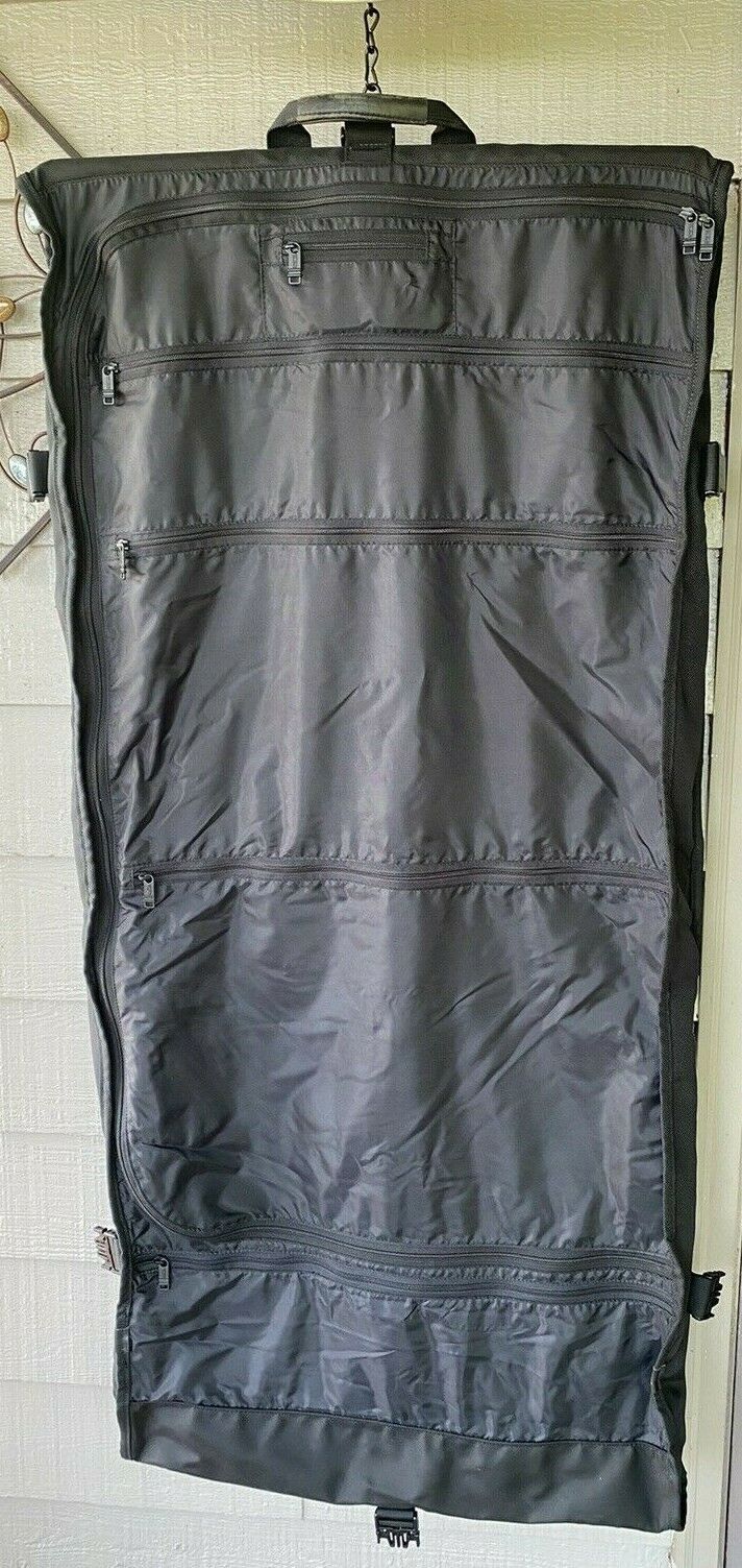TUMI Black Ballistic Nylon Carry On Garment Bag with Leather Trim - $108.89
