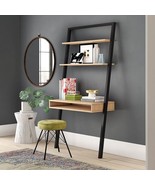 Farmhouse Rustic Oak Black Leaning Ladder Writing Desk 2 Shelves - $10,308.56 MXN