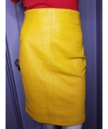 VINTAGE 1991 MICHAEL HOBAN NORTH BEACH YELLOW Lambskin LEATHER SKIRT Sz ... - $307.73 CAD