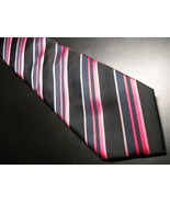 Tucci Firenze Neck Tie Silk Stripes Glossy Pink Black Red Stripes Made i... - £10.21 GBP
