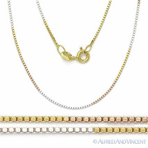 0.8mm Box Link 925 Sterling Silver 3-Tone 14k Gold-Plated Italian Chain Necklace - £14.57 GBP+