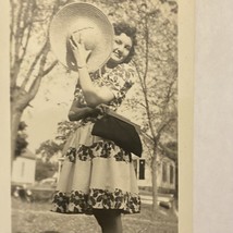 Found Black And White Photo Margie Kerns Pretty Young Woman With Hat Skirt Purse - £7.08 GBP