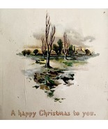 A Happy Christmas Victorian Greeting Card Landscape Trees 1900s PCBG11B - $367.32 MXN