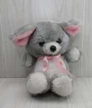 Musical Plush Gray Mouse Wind up I love you heart Pink bow Plays Toyland SLOWLY - £17.30 GBP