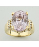 Kunzit Solitär Mit Diamantakzenten 18K Gelbgoldring Größe 6,75 - $9,525.97 CAD