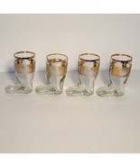 E&amp;A Bockling Neudenau Lot of 4 Shot Glasses 2oz Boot German Etched Gold ... - £40.42 GBP