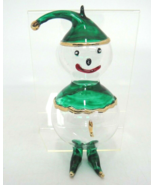 Figural Blown Art Glass Elf Christmas Ornament Green Clear Gold 5&quot; - £8.26 GBP