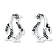 0.20Ct Round White &amp; Black Diamond 14K white Gold Over Penguin Stud Earrings - £51.67 GBP