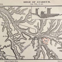 Map Of Siege Of Avaricum Roman Camp 1886 Victorian Caesar&#39;s Gallic War D... - $24.99