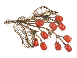 1940&#39;s Chinese Coral/Gilt Silver filigree brooch - £146.44 GBP