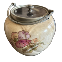 Rare Vintage Royal Bonn Blush Ware Rose &amp; Curlicue Barrel Jar 5.5” | Biscuit Jar - £130.79 GBP