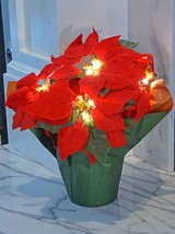 Tenwaterloo 12 Inch High Led Lighted Artificial Red Christmas Potted Poinsettia - £32.06 GBP