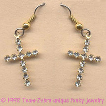 Vintage Rhinestone Crystal CROSS EARRINGS Religious Easter Quinceanera Jewelry - £9.24 GBP