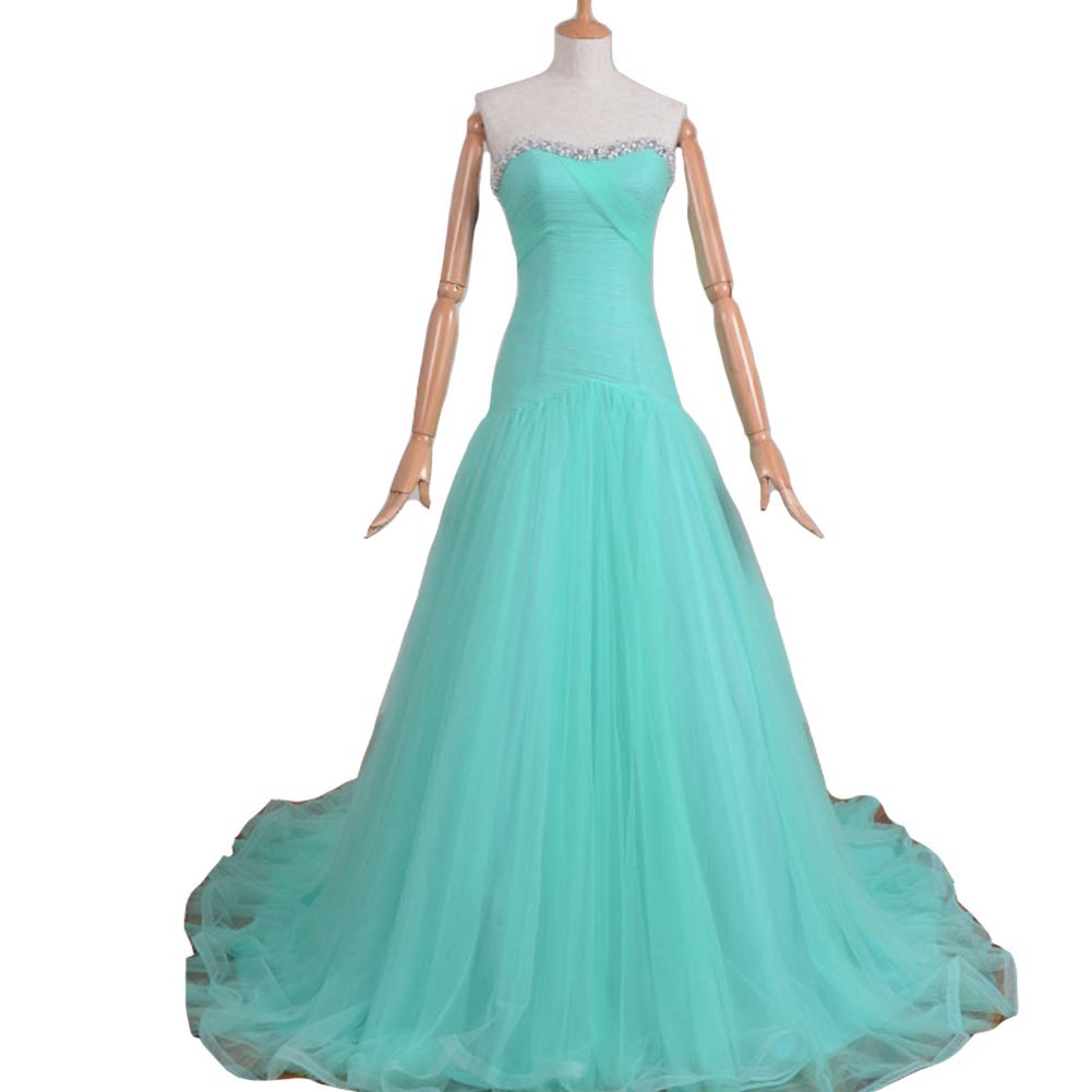 Kivary Mermaid Beaded Tulle Simple Long Corset Sweetheart Prom Evening Dresses M