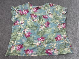 La Cabana Shirt Womens 3X Blue Tropical Floral Orchid Scoop Neck Hawaiia... - $22.76