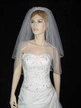 2 Tier White Bridal Elbow Satin Rattail Wedding Veil v20 - £15.21 GBP