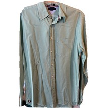 Tommy Hilfiger Men’s S Green Striped Trim Fit Long Sleeve Button Up cott... - $11.88