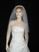 2T White Bridal Elbow Length Pearl Accents Wedding Veil v01e - $14.99