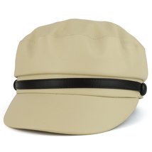 Trendy Apparel Shop PU Leather Newsboy Baker Boy Cabbie Hat with Band - Ivory - £22.01 GBP