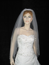 1 Tier Bridal Elbow Scallop Cut Bead Wedding Tiara Veil v18e - $18.99