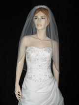 1T 1 Tier White Bridal Fingertip Beaded Edge Tiara Wedding Dress Gown Veil v08 - £8.05 GBP