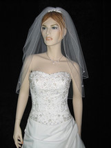 2T 2 Tier White Bridal Rhinestones Accents Elbow Length Pencil Wedding Veil v5 - £7.85 GBP