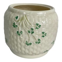 Irish Belleek Vintage Biscuit Barrel Cookie Jar Shamrock White Green NO LID vtg - £44.71 GBP