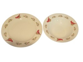 Gibson Winter Birds Cardinal Holly Berry Christmas 10&quot; Dinner Plate &amp; Soup Bowl - £27.24 GBP