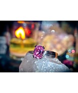 THINK NON STOP Pink Stainless Steel Quartz Gemstone Ring Size 8 - $39.00