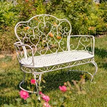 Zaer Ltd. Curvy Design Oval Seat Metal Garden Bench Esme (Antique White) - £297.76 GBP