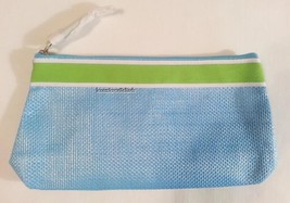 Lancôme Turquoise Blue Straw-like Texture Green Ribbon trim Cosmetic Makeup Bag - £5.05 GBP