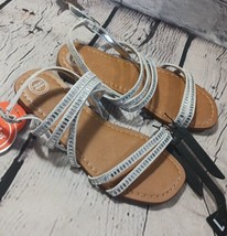 Wonder Nation Little Girl Rhinestone Flat Strappy Sandals Size 1 Beach Wedding - £10.25 GBP