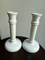 Pair Of ROYAL HAEGER White Ceramic CandleSticks 8” - £17.77 GBP